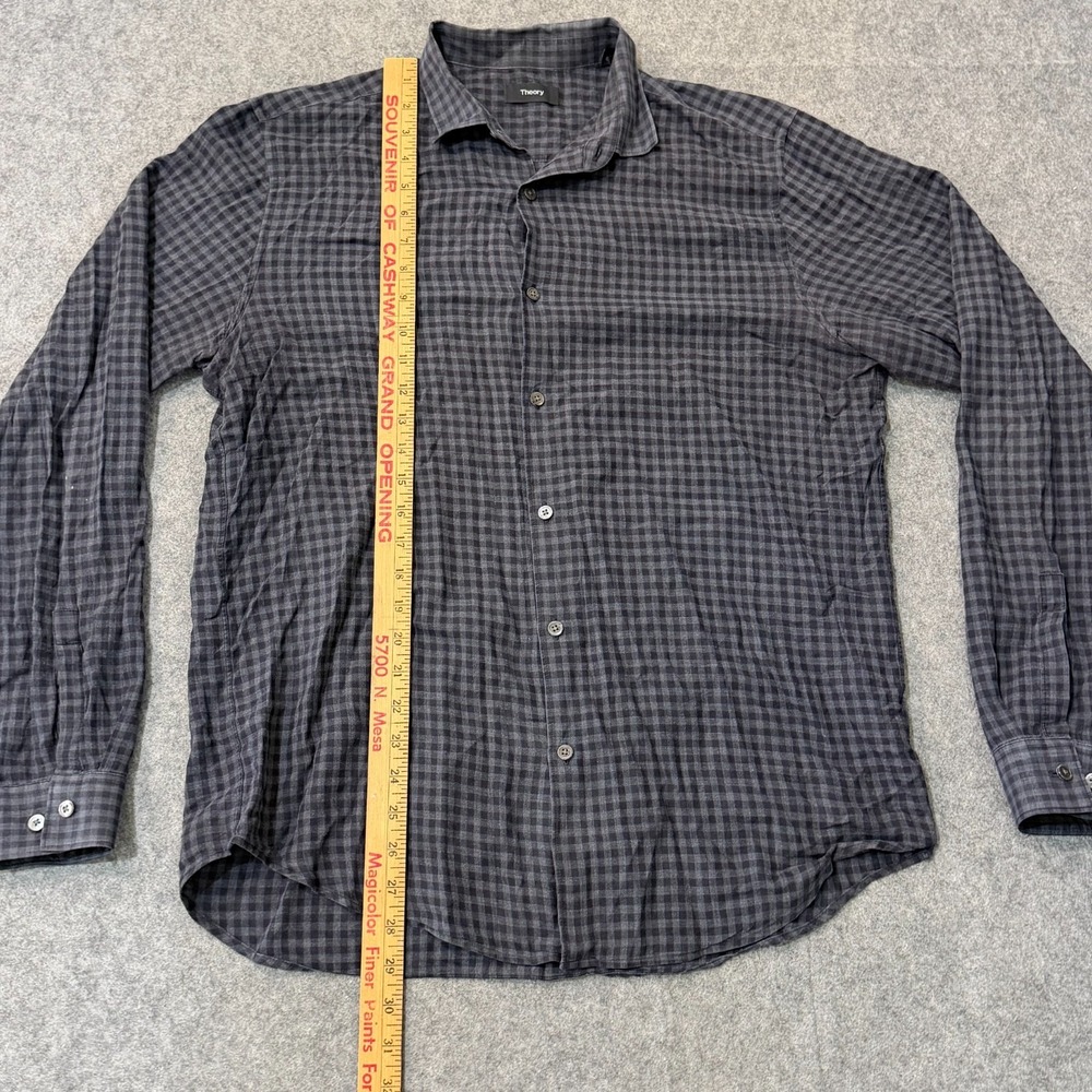 Theory Gray Gingham Plaid Long Sleeve Button Down Shirt Men's Size Large - Picture 2 of 7